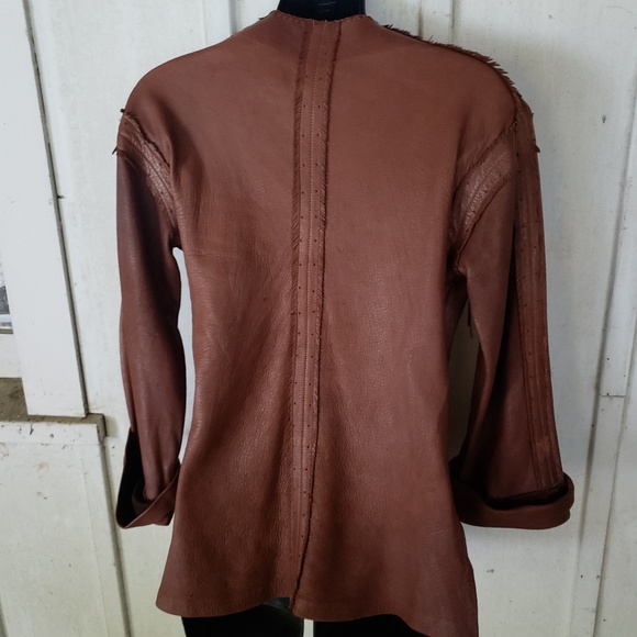 Leather Vintage Fringe Native Tunic Jacket Shirt - Picture 5 of 8